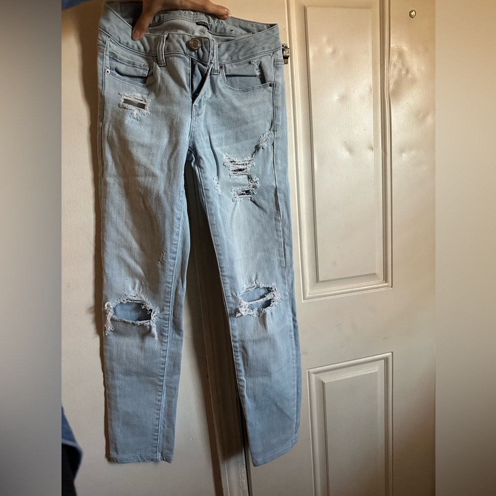 American Eagle Outfitters Light Blue Ripped Skinny Jeans